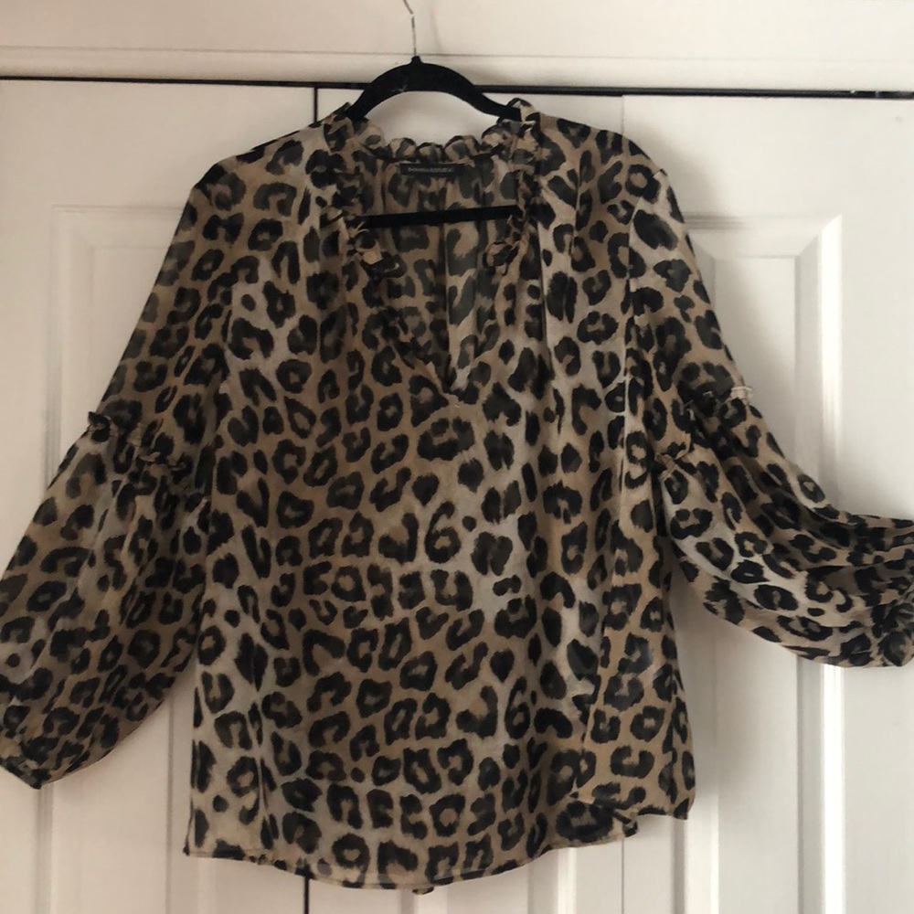 Banana Republic Leopard Print Sheer Peasant Top